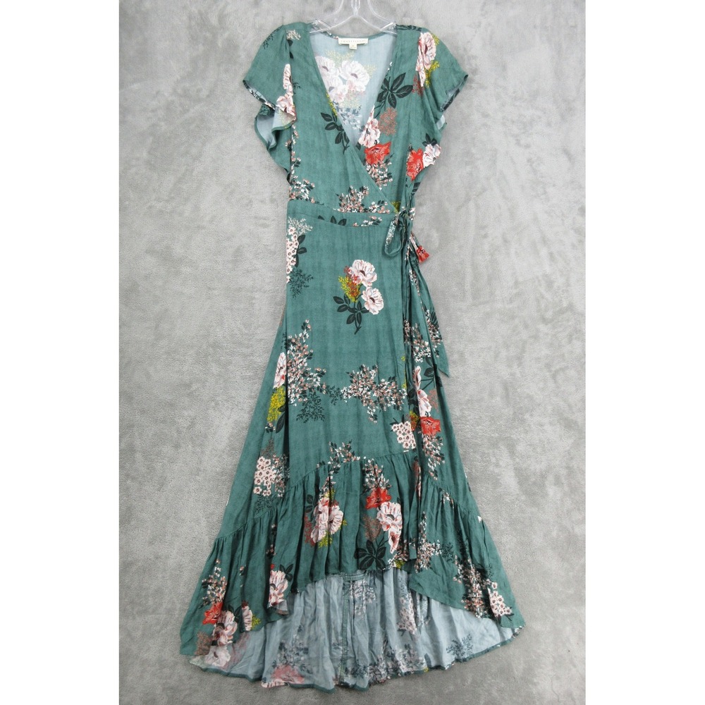 Lovestitch Dress Womens Size M Floral Wrap High Low Ruffle Maxi Boho Romantic